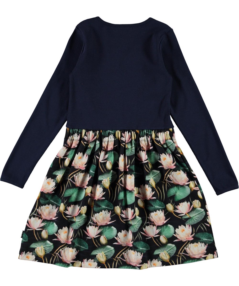 Credence - Water Lilies - Blue organic dress with water lily print