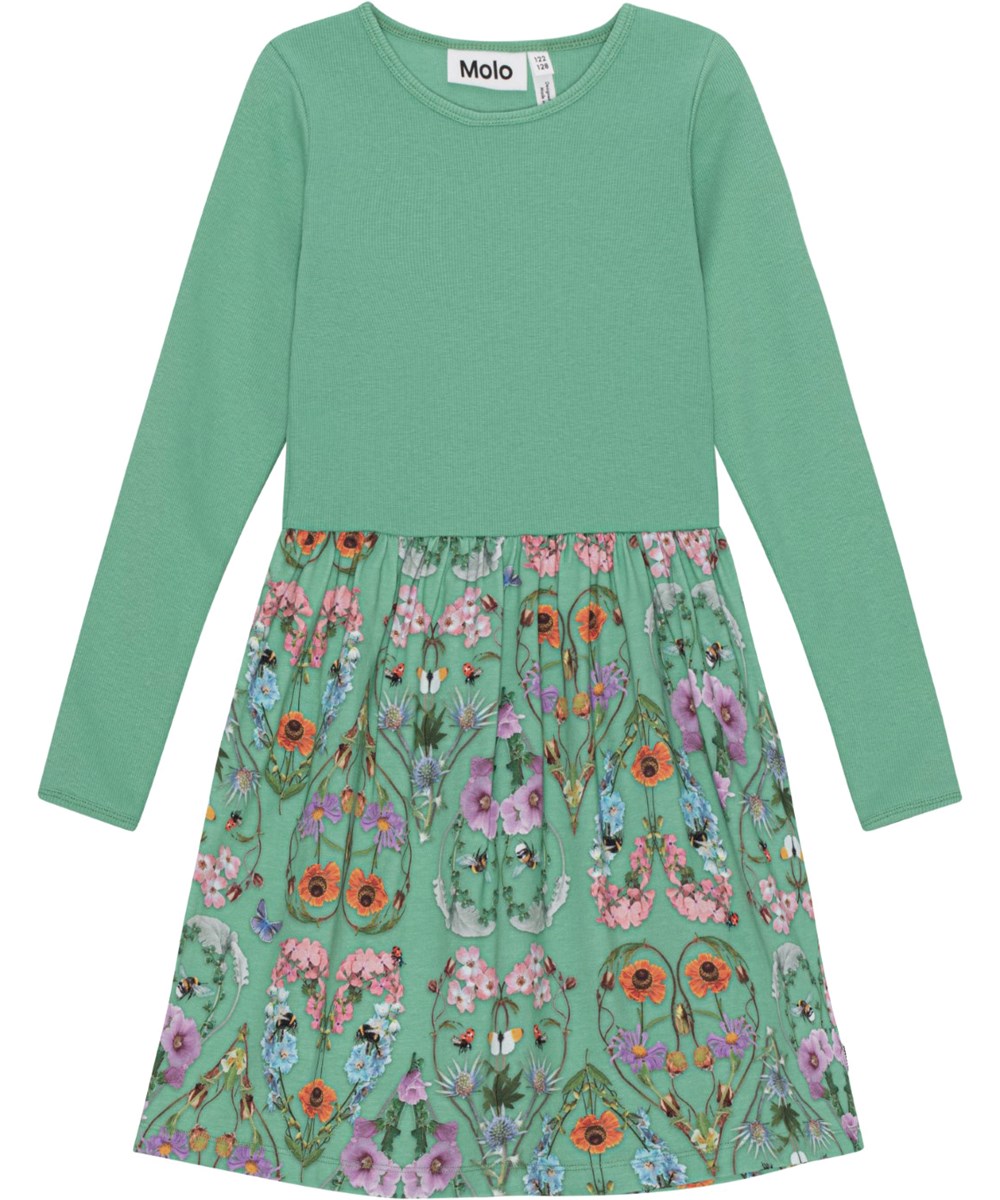 Credence - With Love - Green dress in organic cotton with floral print