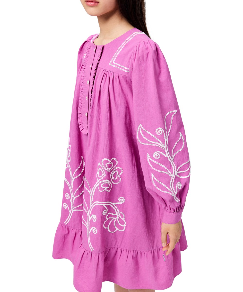 Crelo - Charisma - Purple dress for children made of organic cotton with an embroidery 