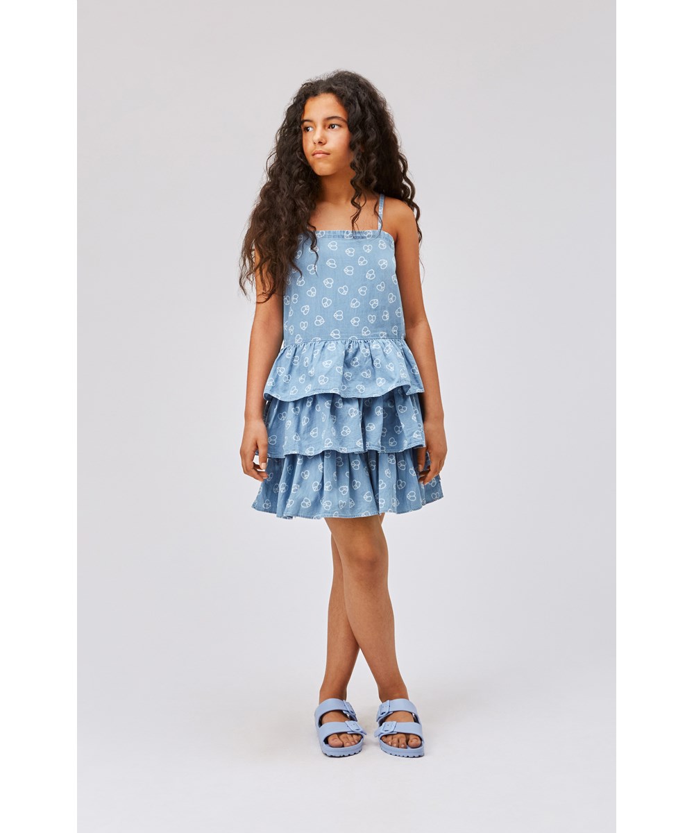 Crystal - Love Peace Blue - Blue organic strap dress with peace hearts
