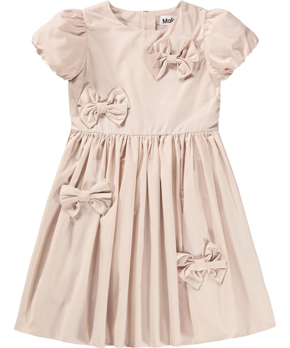 Cyan - Soft Powder - Nude dress for children made of organic cotton with bows 