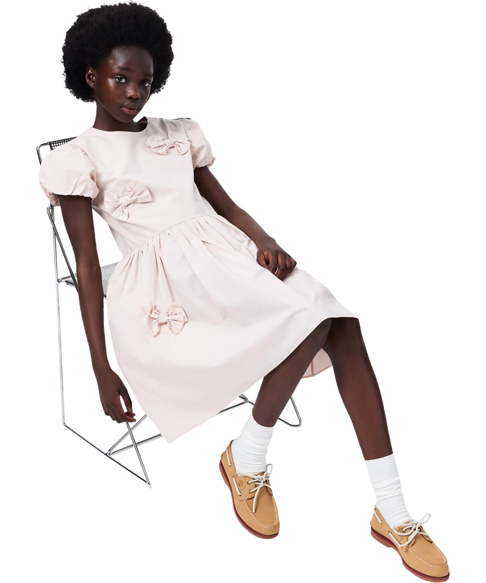 Cyan - Soft Powder - Nude dress for children made of organic cotton with bows 