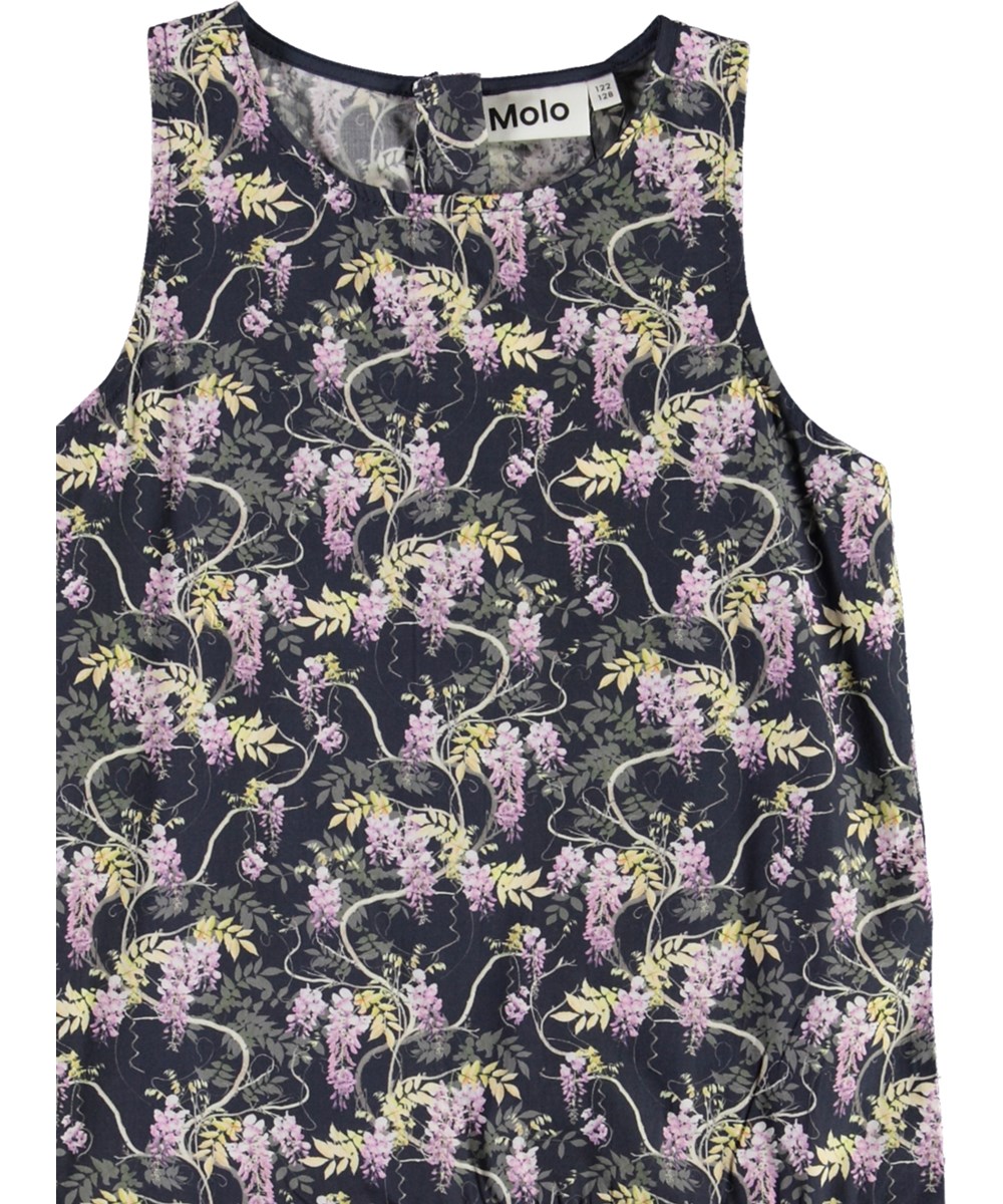 Cybille - Mini Wisteria - Organic dark coloured dress in floral print 