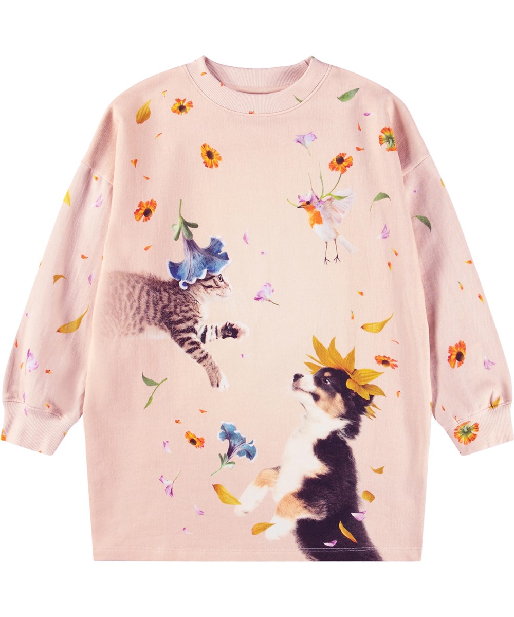 Cyrella - Lets Celebrate - Pink jersey dress for children made of organic cotton with an animal print 