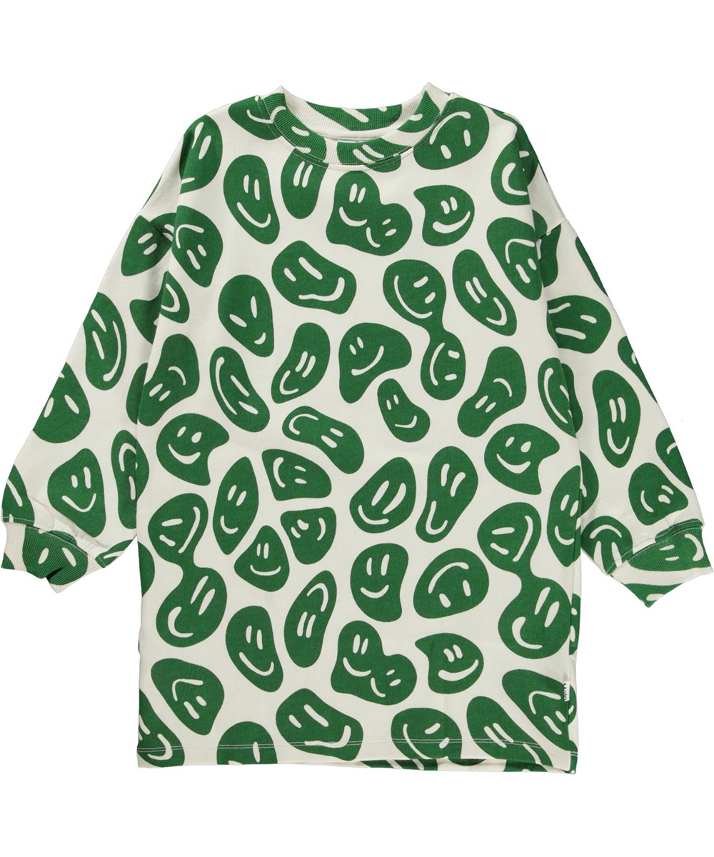 Cyrella - Smile On Nature - White and green knee length organic sweatshirt dress 