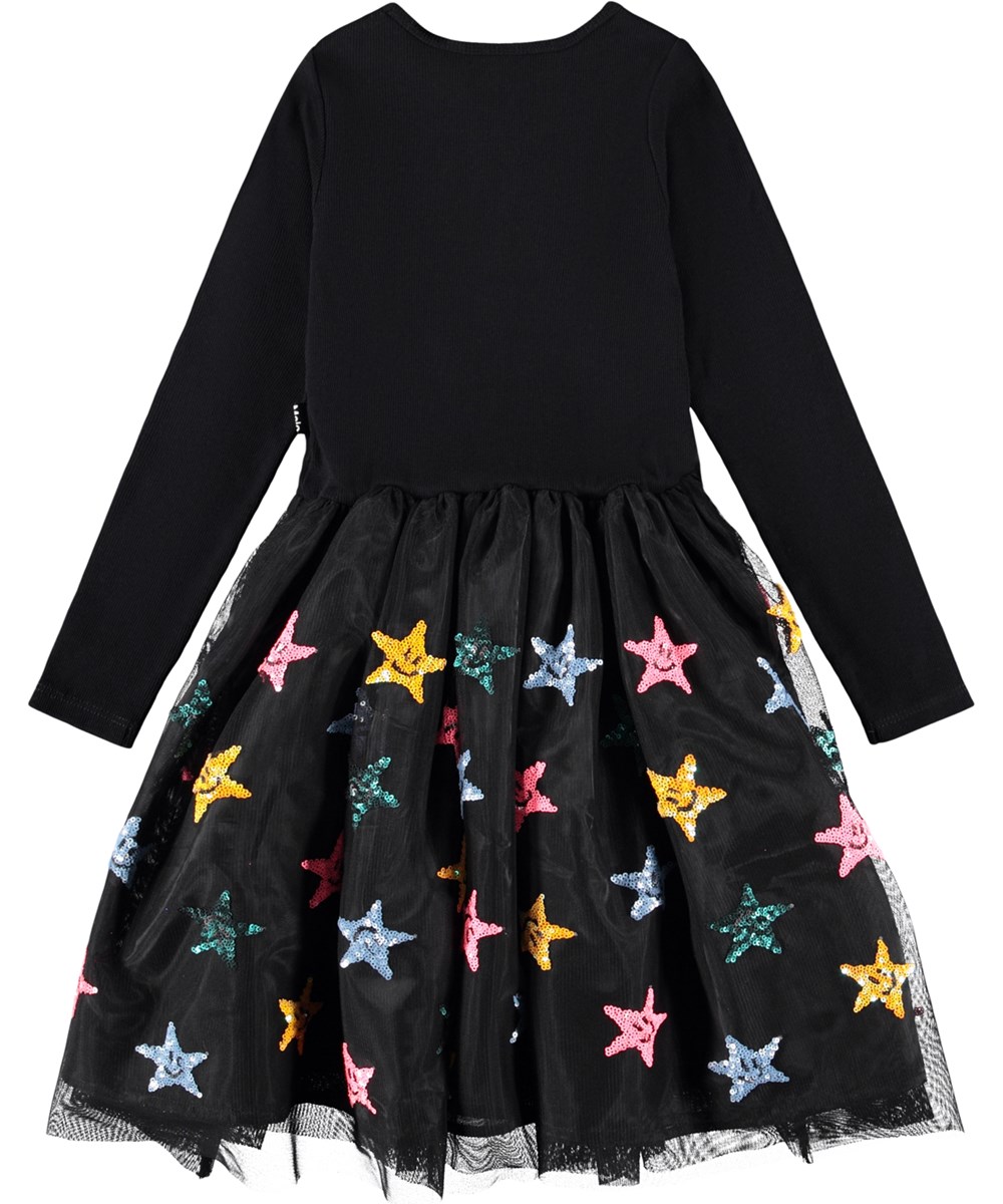 Cyrus - Black - Black long-sleeved dress for children with a black tulle skirt with sequin stars.