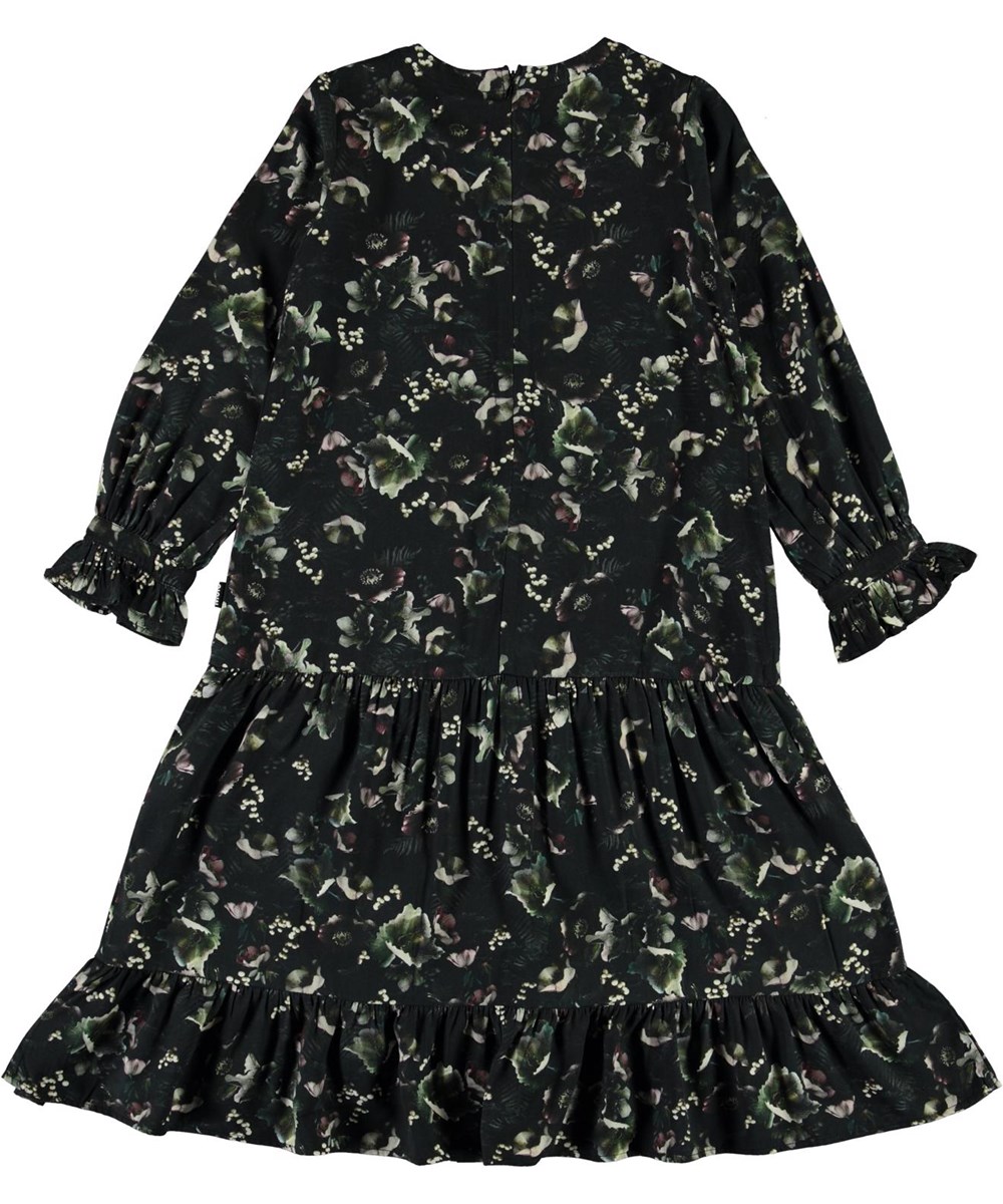 Cyrus - Moonlight Garden - Dark floral dress with ruffle