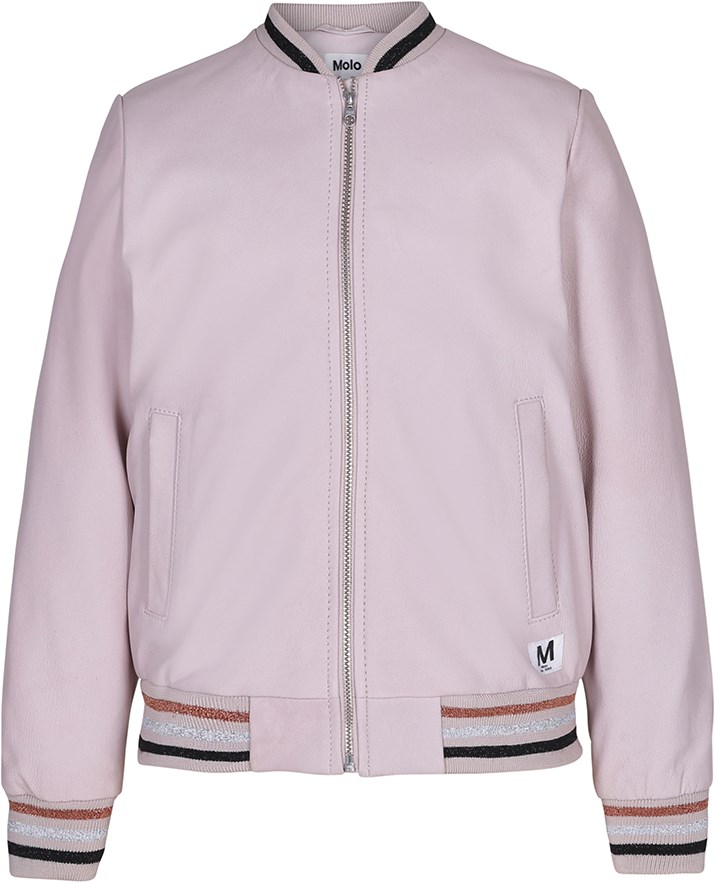 Haliva - Dawn - Rose coloured leather jacket with striped rib 