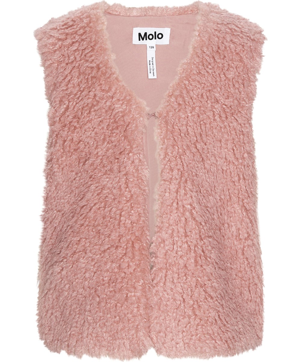 Hatcha - Petal Blush - Pink faux fur vest in sheepskin-look for children.