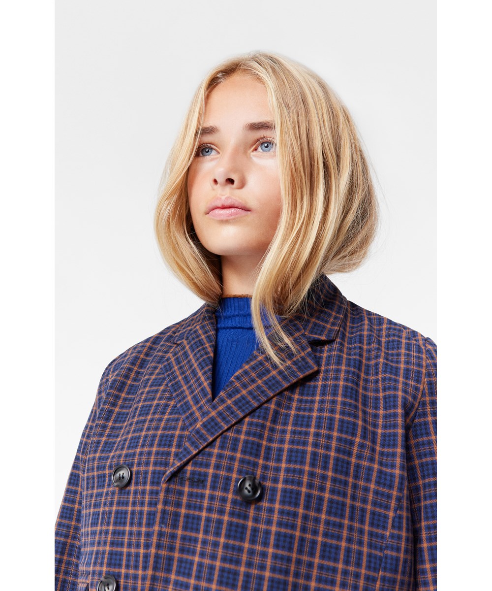 Hawa - Bluebrown Check - Stylish brown and blue plaid blazer jacket with regular fit.