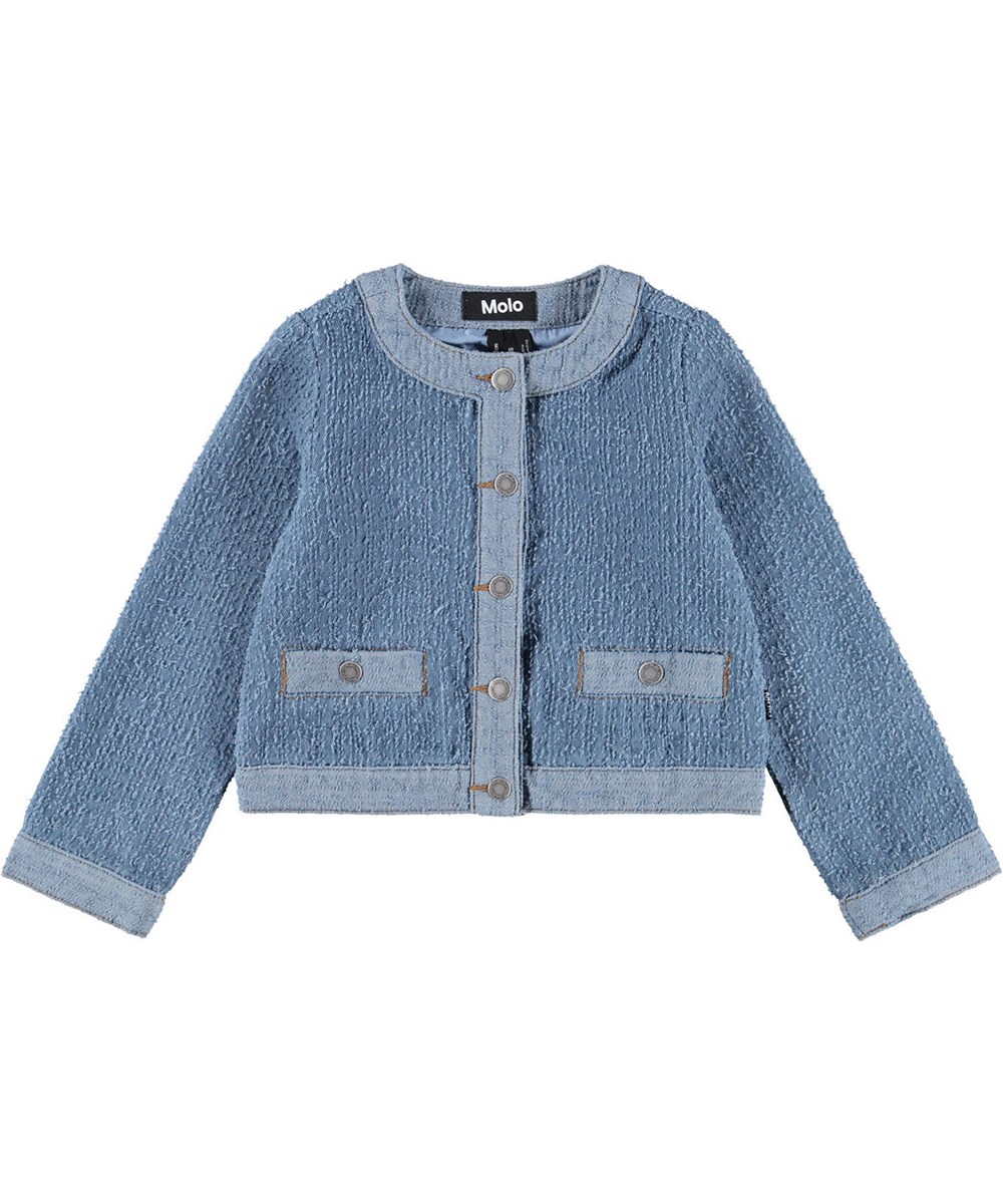 Hedwig - Bouclé Blue - Blue bouclé denim jacket for children.
