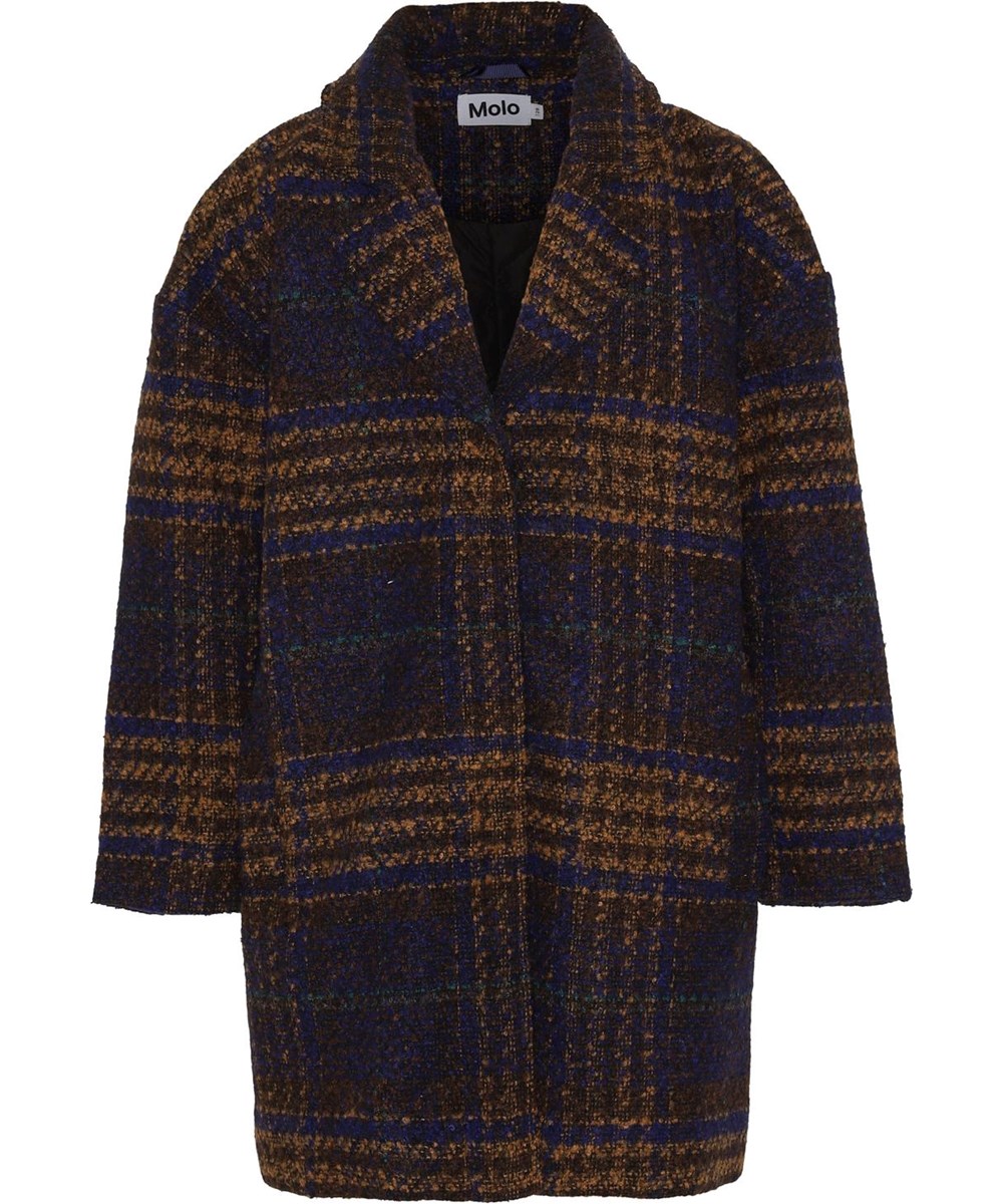 Holla - Autumn Check - Wool coat in blue and golden plaid