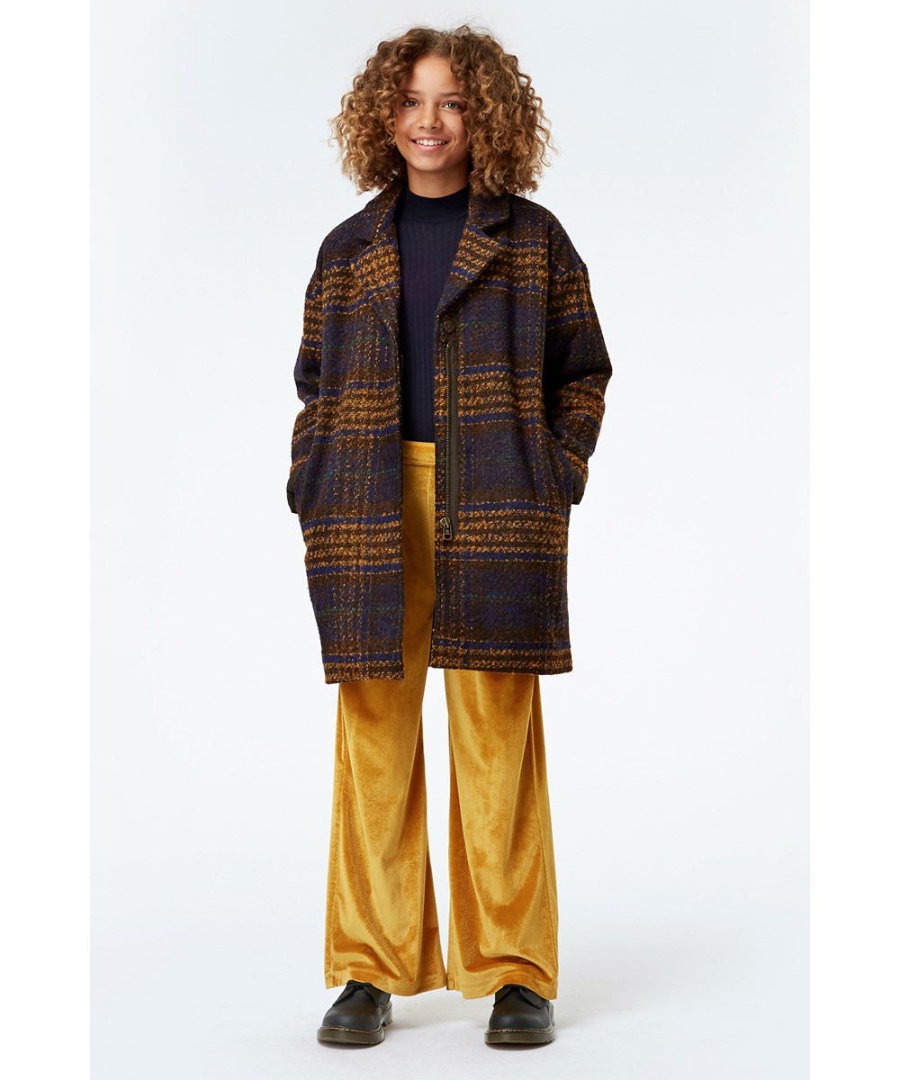 Holla - Autumn Check - Wool coat in blue and golden plaid