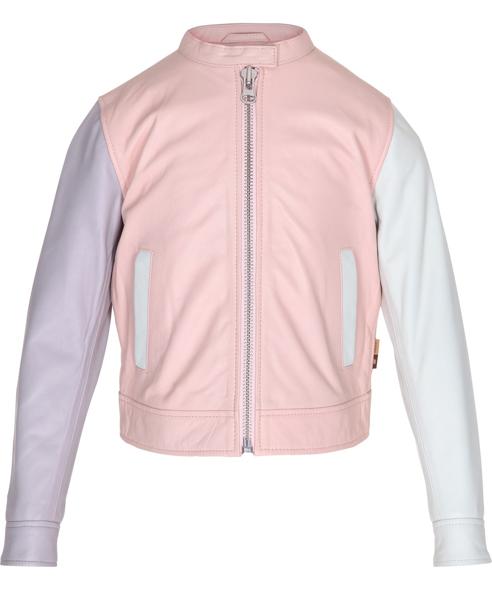 Hope - Poppies - pastel coloured leather jacket with zipper and pockets