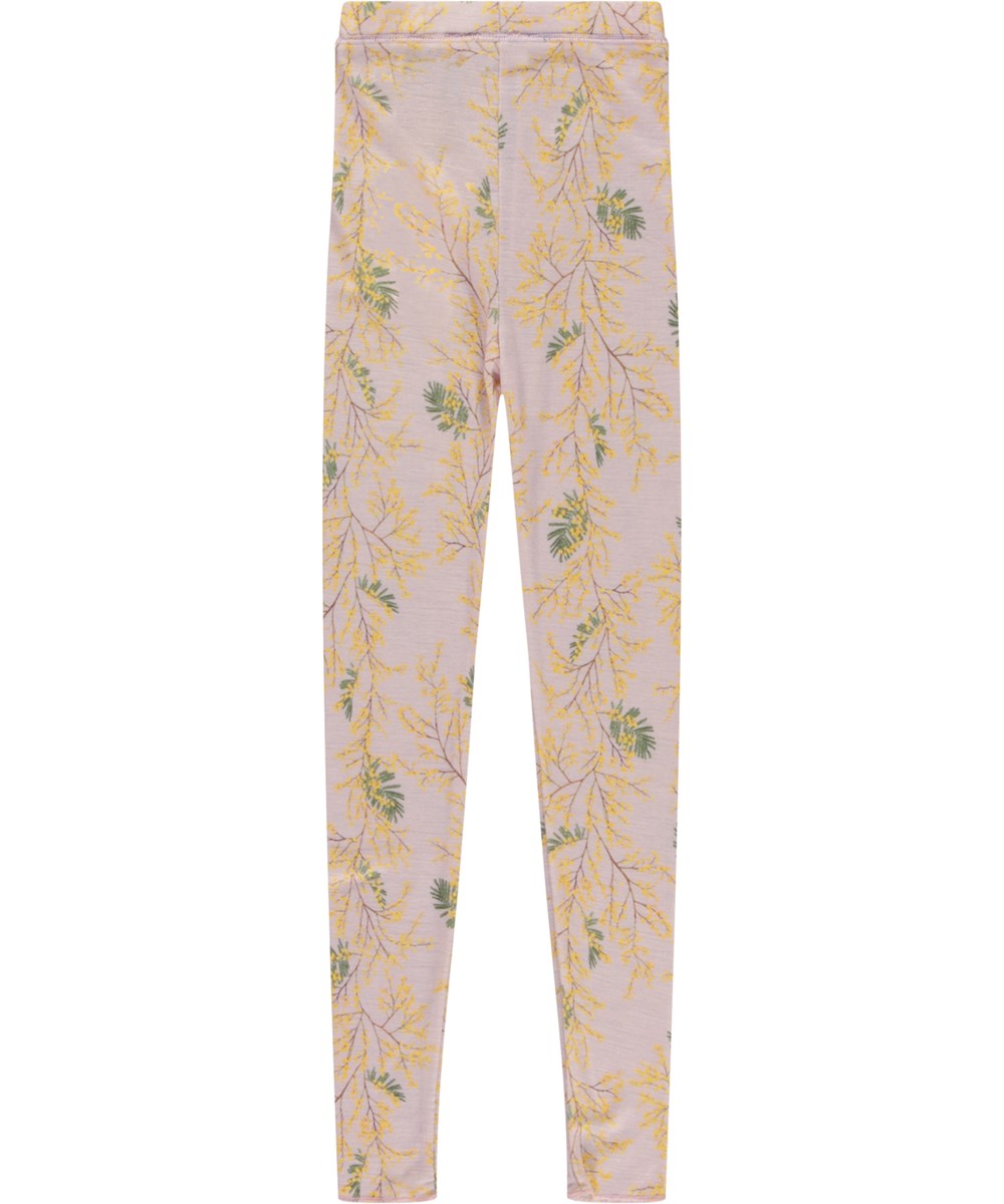 Nadine Wool - Mimosa Wool - Light purple leggings in Merino wool with mimosa print