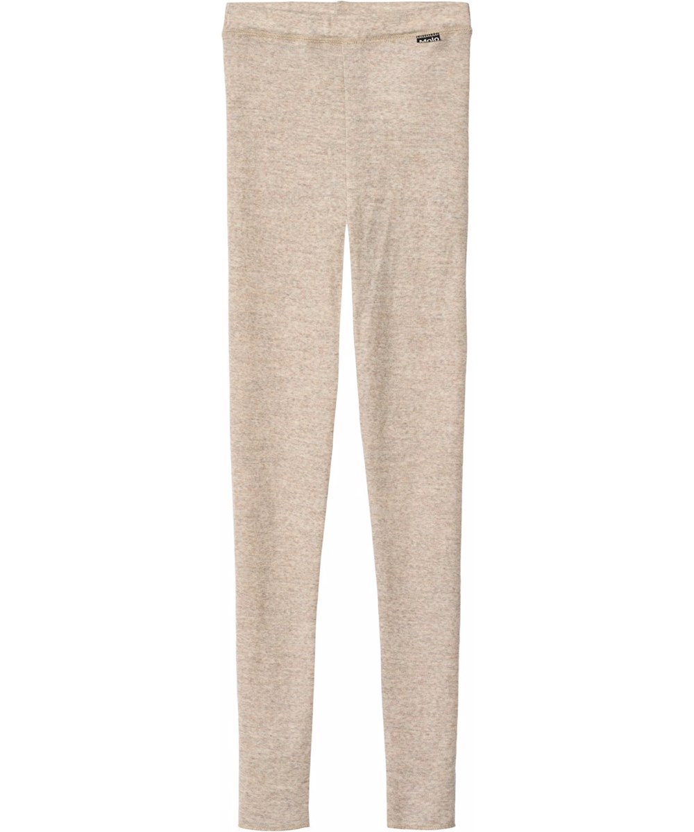 Nadine Wool - Oatmeal Melange - Beige melange leggings for children made of merino wool.