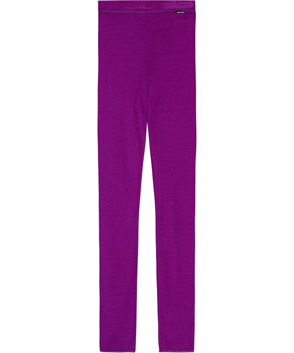 Nadine Wool - Warm Purple - Purple merino wool leggings with snug fit and elastic waistband.