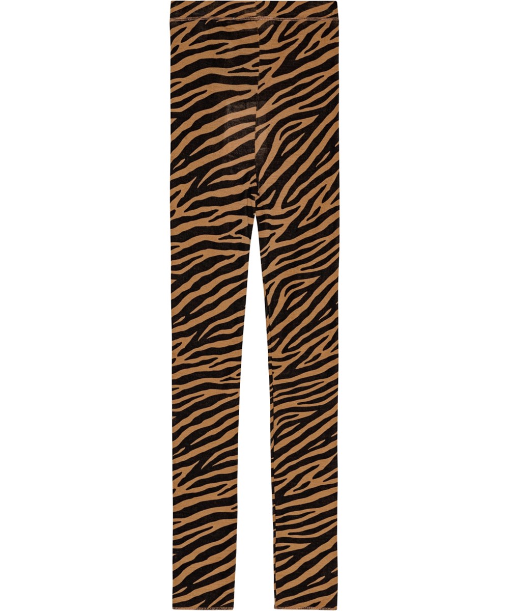 Nadine Wool - Zebra Wool - Brown and black striped merino wool leggings with elastic waistband.