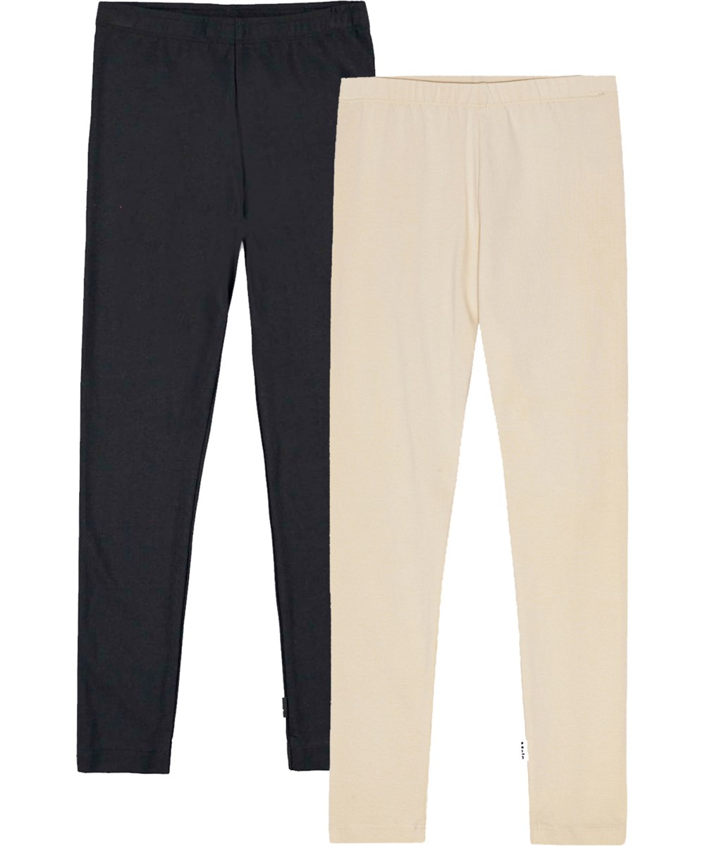 Nica Warm 2-Pack - Black Whisper - Snug-fit leggings in organic cotton in black and off-white.