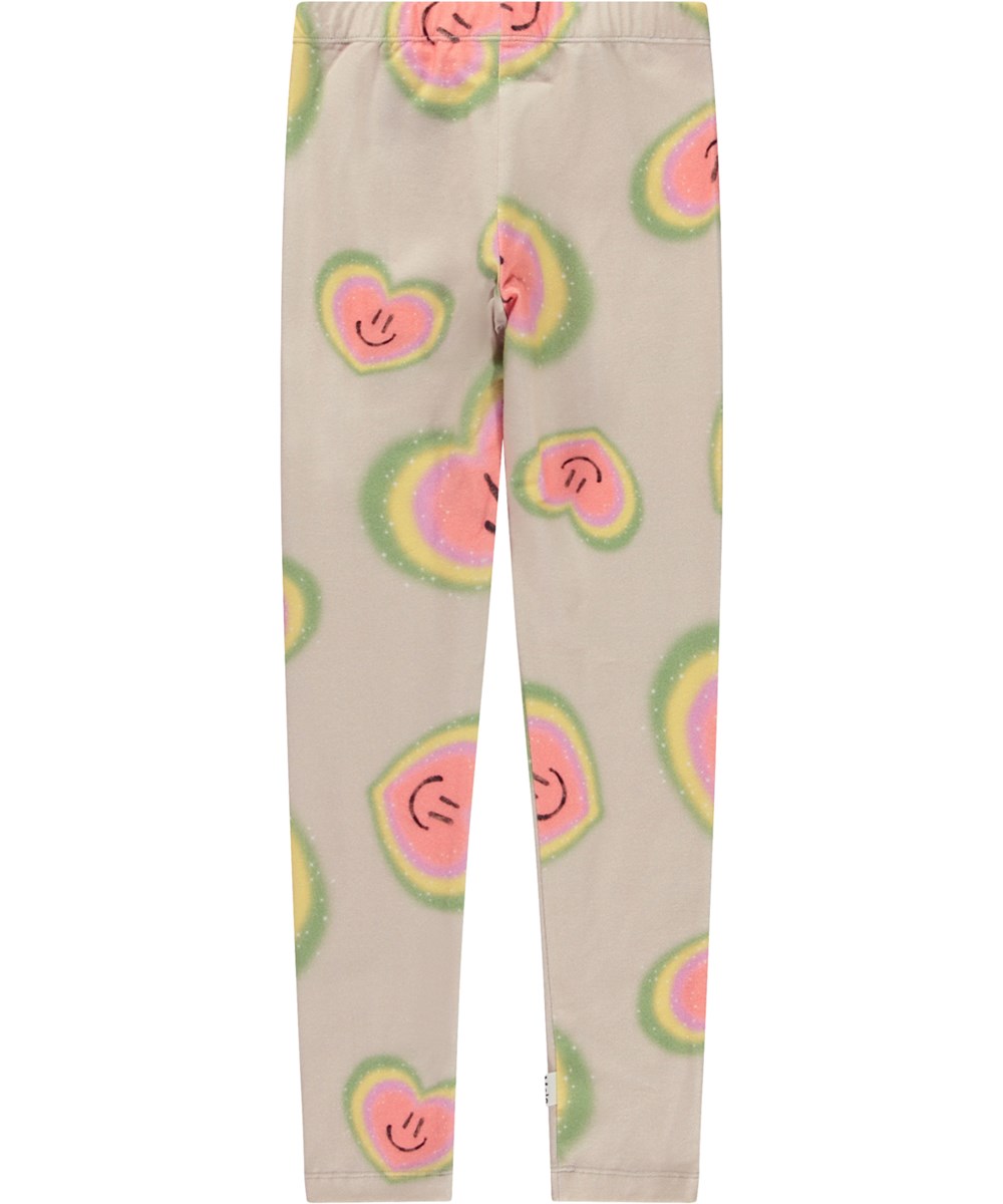 Niki - Aura Hearts - Beige organic leggings with all over aura print