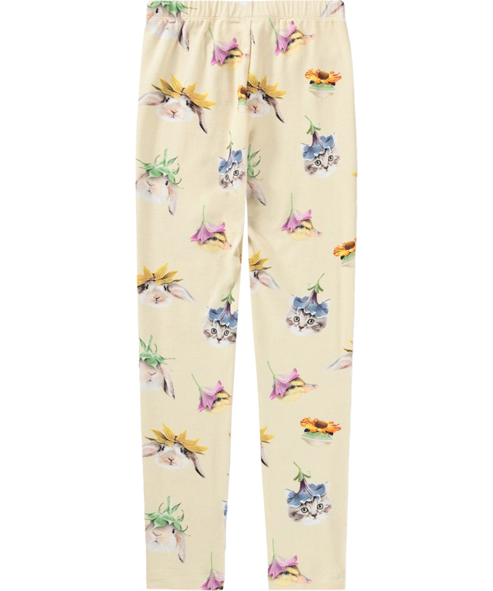 Niki - Floral Fun - Beige leggings for children made of organic cotton 
