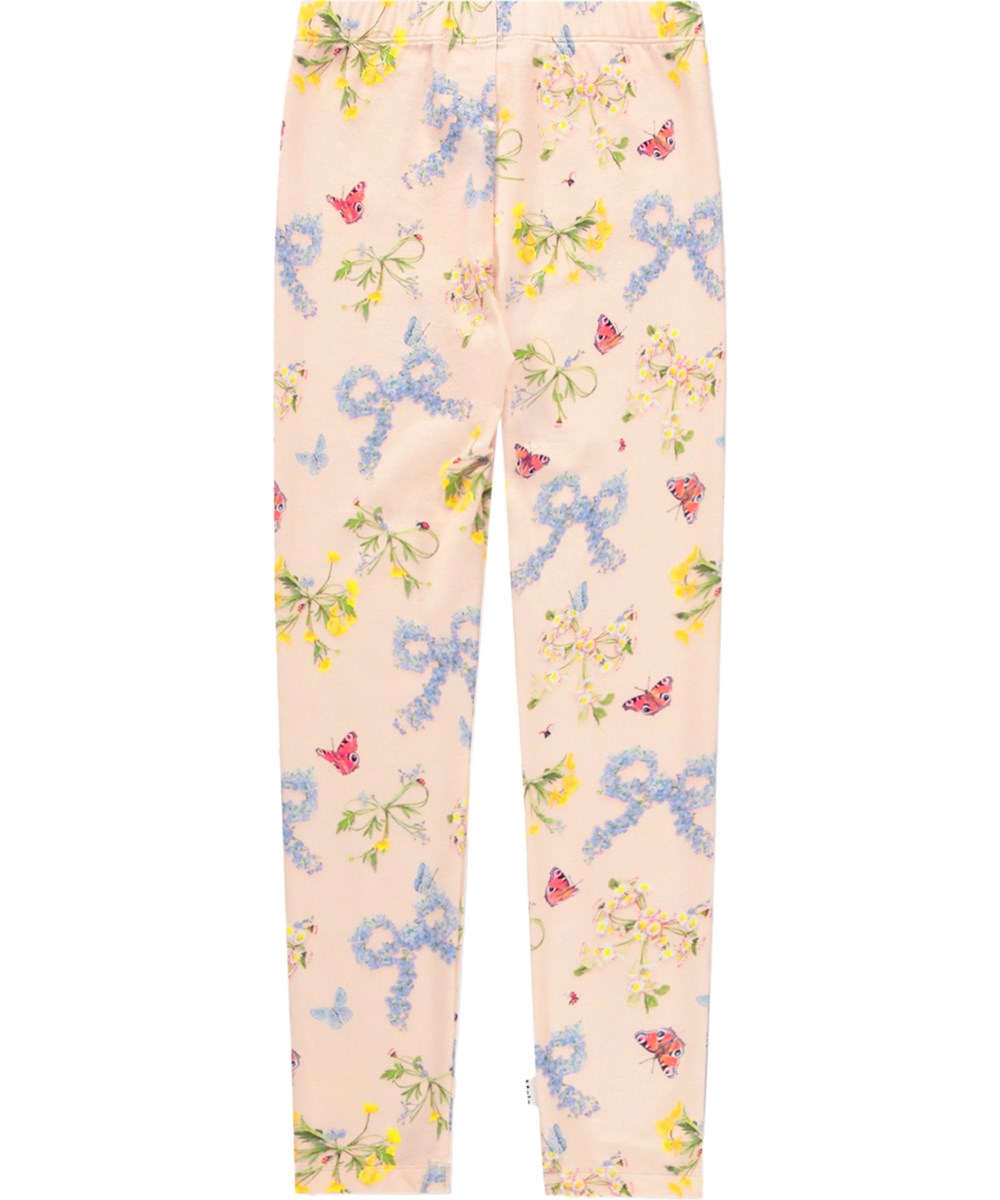 Niki - Flowerbows - Pink leggings for children made of organic cotton 