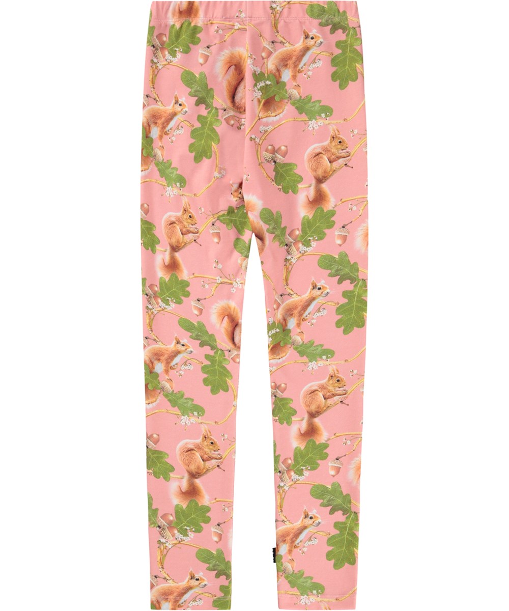 Niki - Squirrel Forest - Rose leggings for children made of organic cotton with a squirrel print. 