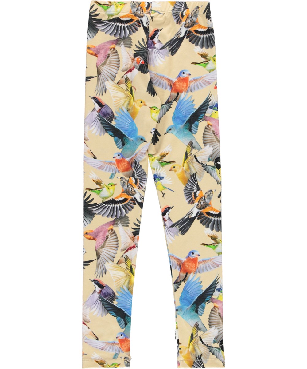 Niki - Whimsical - Light yellow organic leggings with bird print