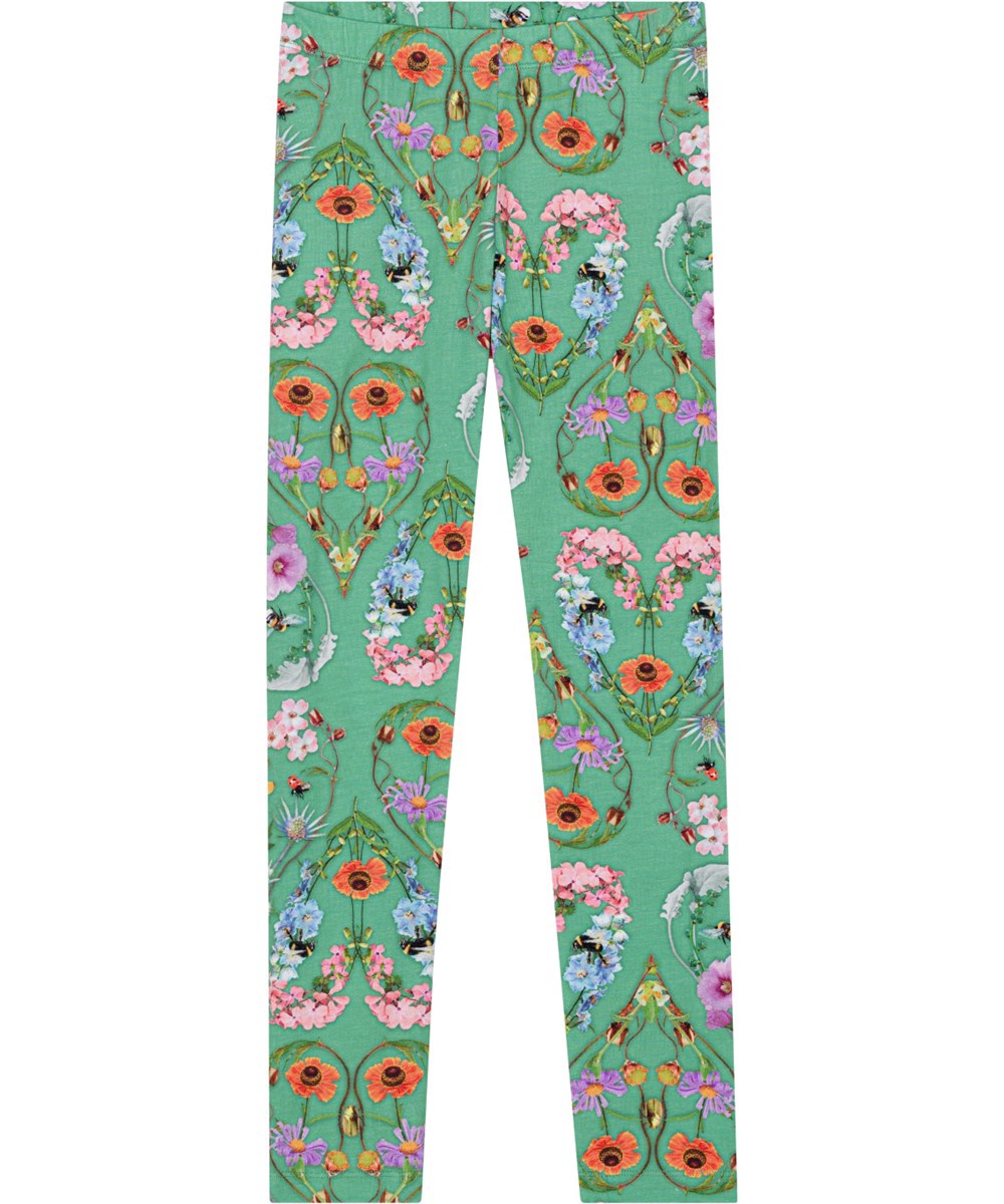 Niki - With Love - Green leggings in organic cotton with floral print 