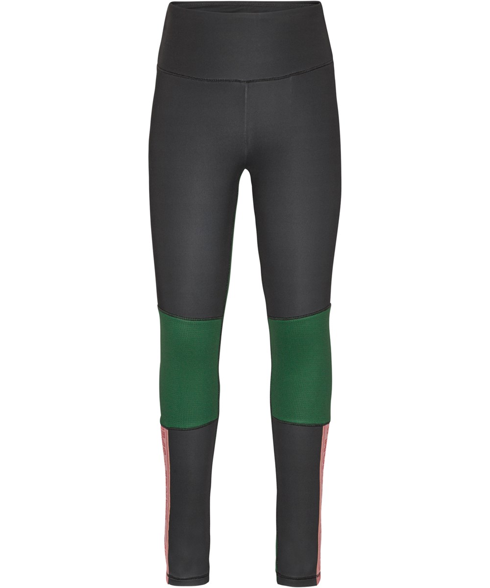 Olympia - Black Block - Black sports leggings with green knees