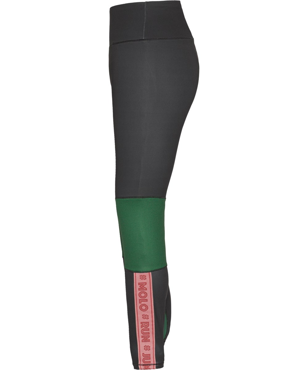 Olympia - Black Block - Black sports leggings with green knees