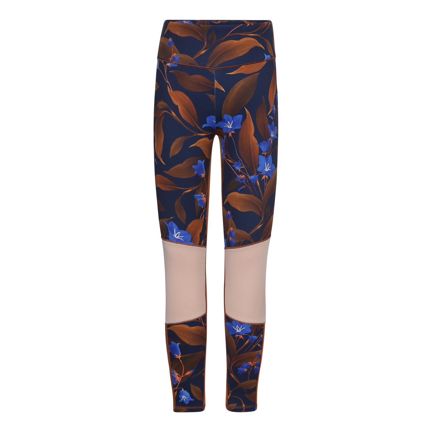 Olympia - Night Bloom_Big - Blue sport leggings with brown