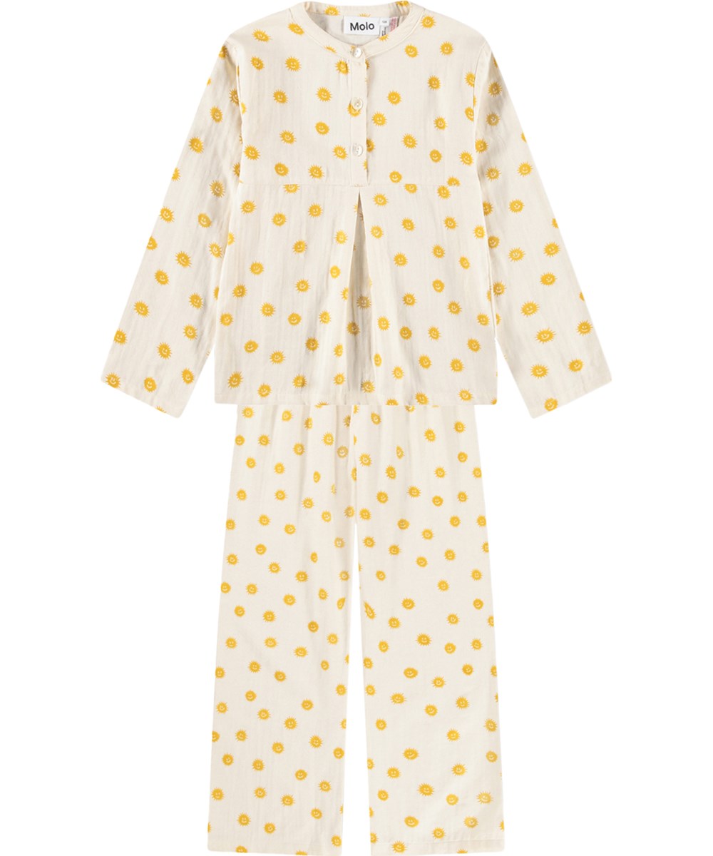 Lin - Sunshine Night - Off-white pyjama set for children made of organic cotton with a print 