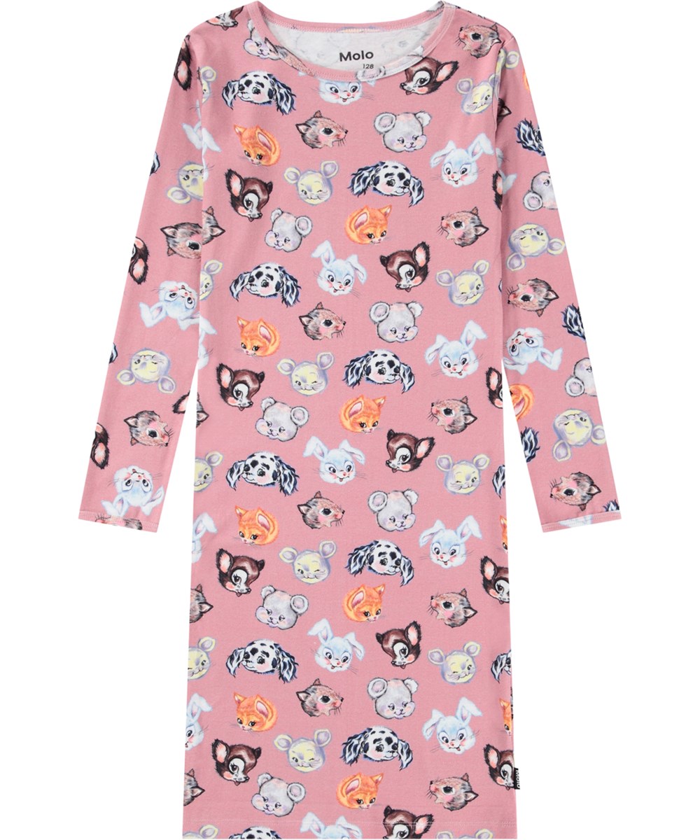 Lovely - Itty Bitty Blush - Pink nightgown for children made of organic cotton with a print of cute animals.