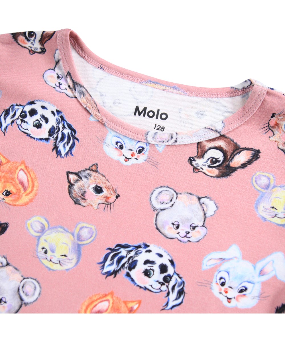 Lovely - Itty Bitty Blush - Pink nightgown for children made of organic cotton with a print of cute animals.