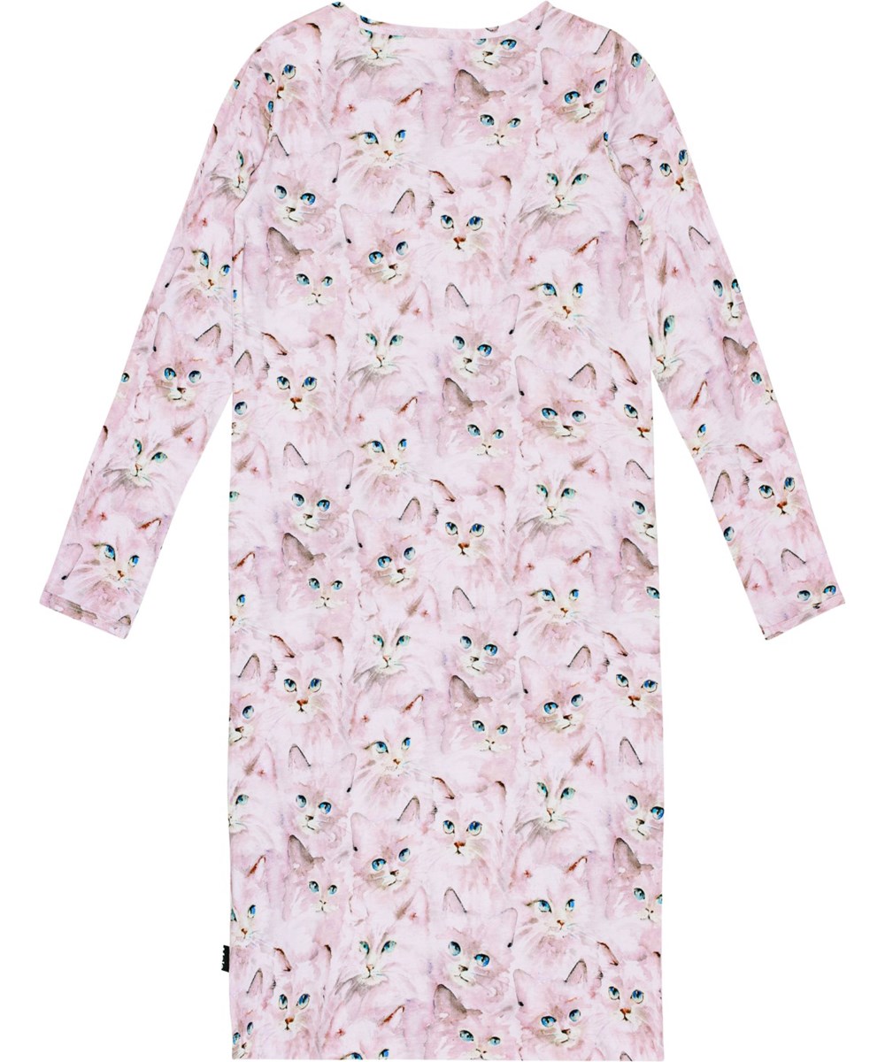 Lovely - Lavender Aquarelle - Loose pink organic cotton nightie with cute watercolour cat print.