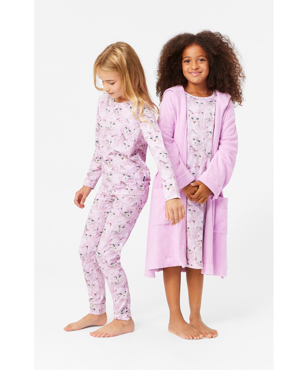 Lovely - Lavender Aquarelle - Loose pink organic cotton nightie with cute watercolour cat print.