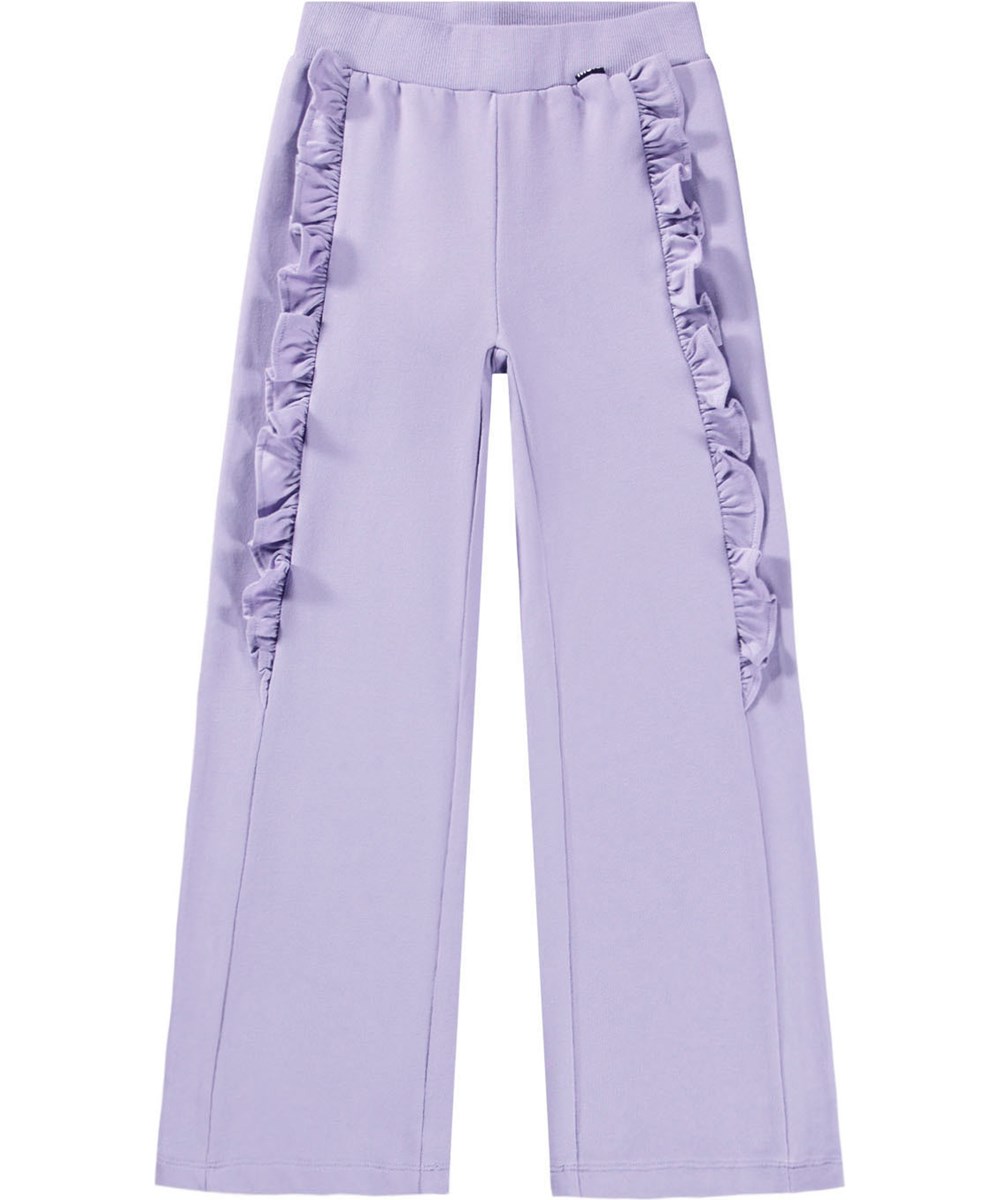Abbey - Faded Purple - Purple sweatpants for children made of organic cotton with stretch .