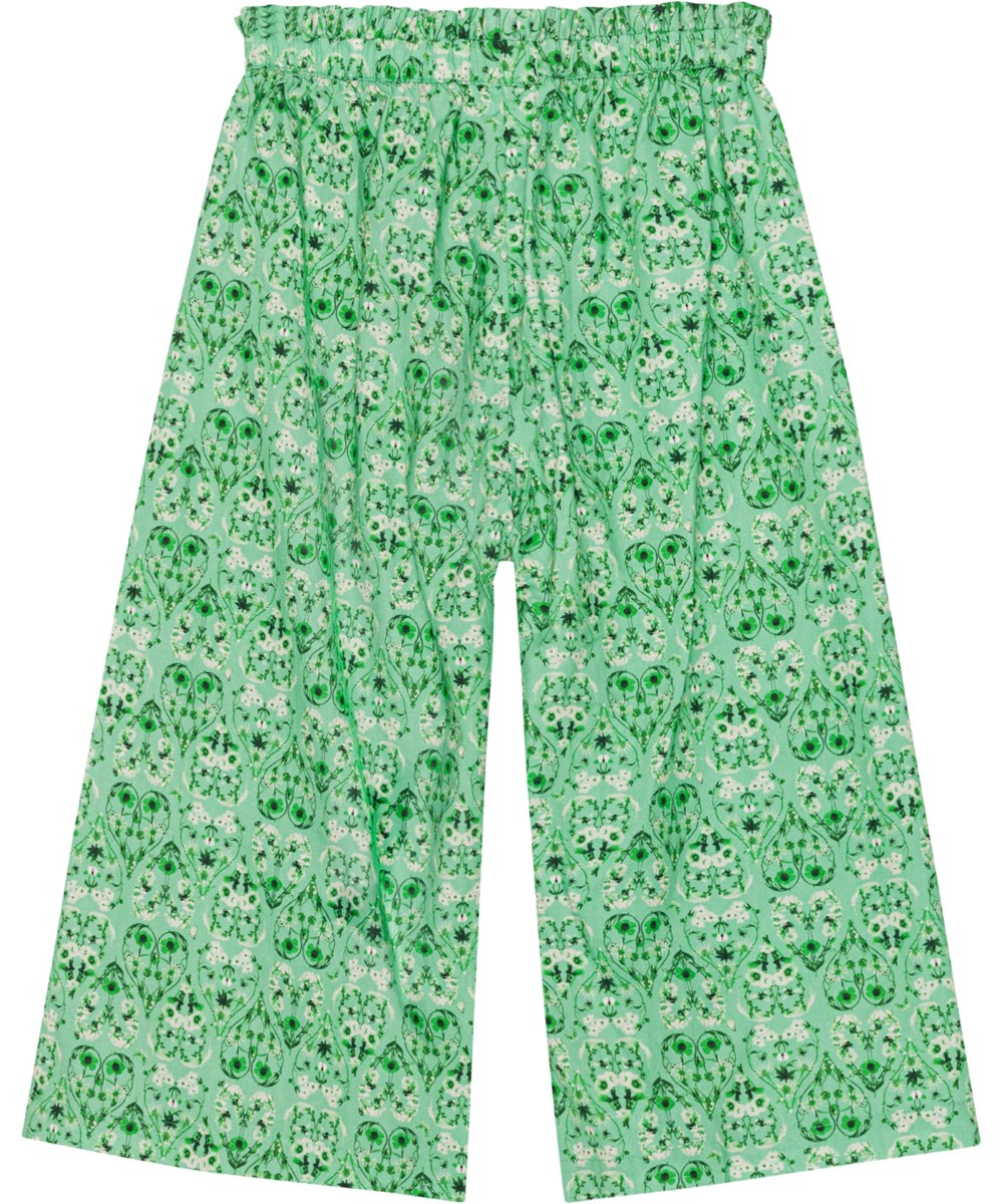 Abbi - Notes Of Green - Green trousers in organic cotton with a print of green and white flowers