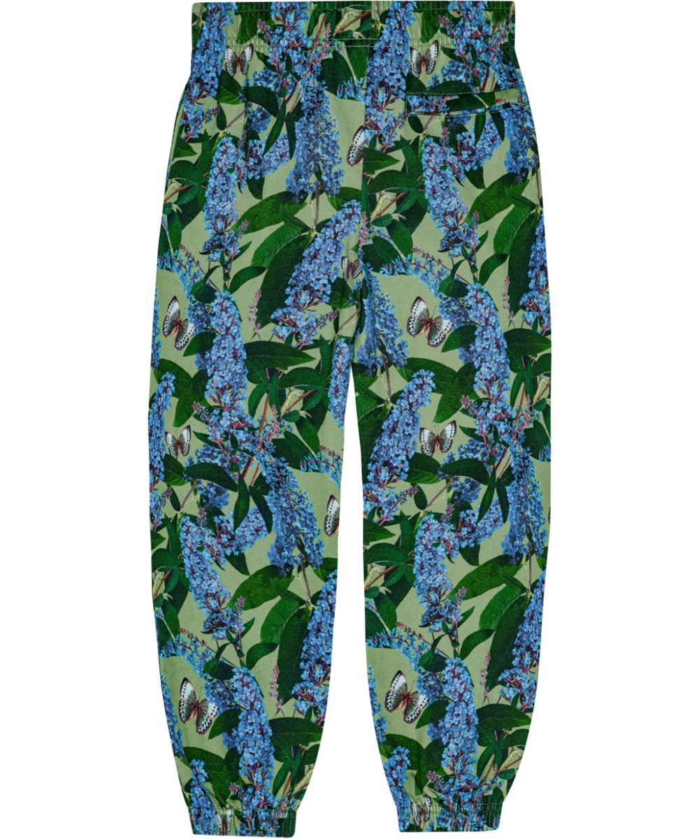 Adan - Buddleja Garden - Soft and warm green sweatpants in organic cotton with all-over butterfly print.