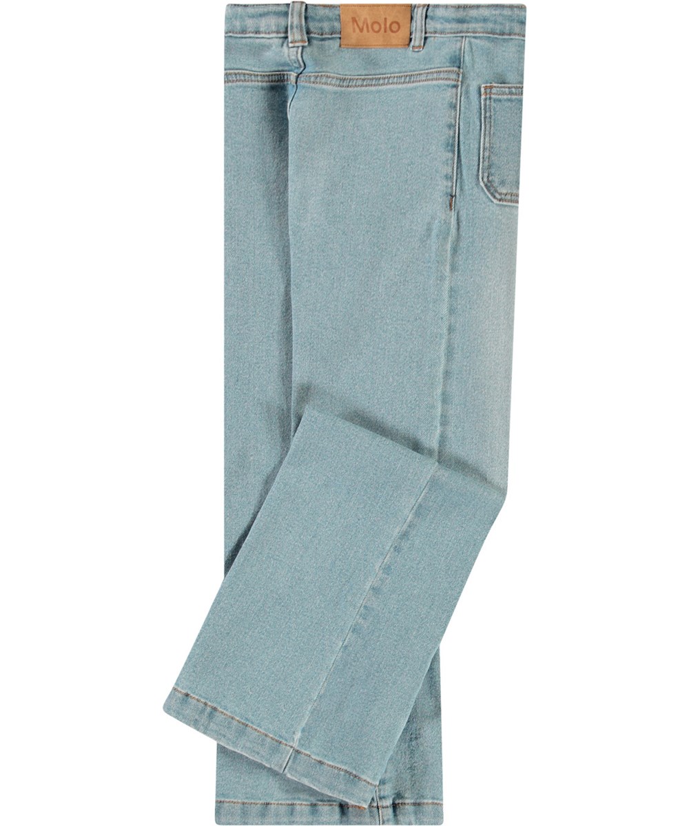 Adina - Clear Washed Blue - Denim blue 70s jeans with stitched crease in organic cotton for children.