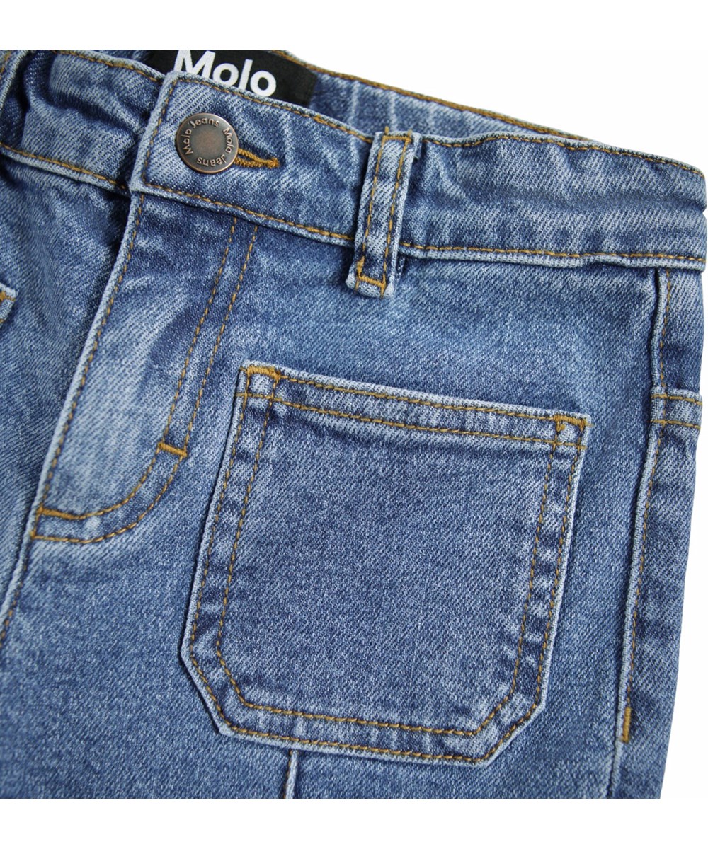 Adina - Washed Vintage - Denim blue 70''s jeans for children made of organic cotton.