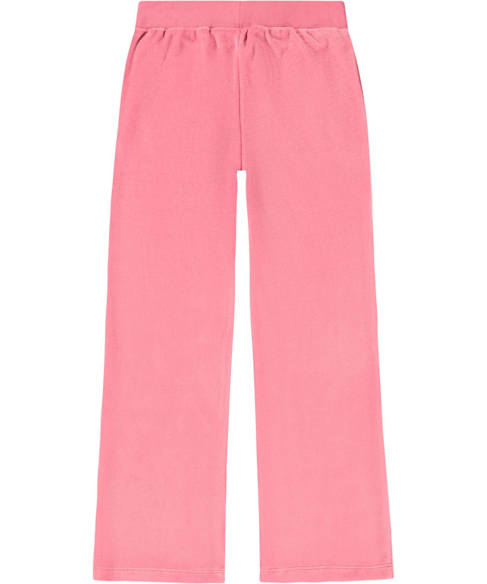 Adoria - Confetti - Pink velour pants for children made of a soft cotton blend in a trumpet shape.