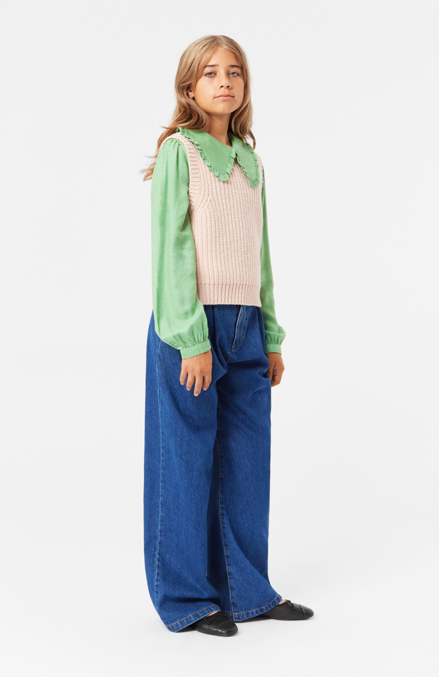 【MODIMOOD】DENIM LINE ONE PIECE Aeisha - Mid Blue Denim - Soft cotton wide denim blue jeans