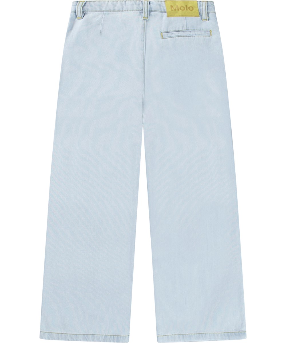 Aeisha - Bleached Drapy - Wide light blue denim jeans in soft cotton for children.