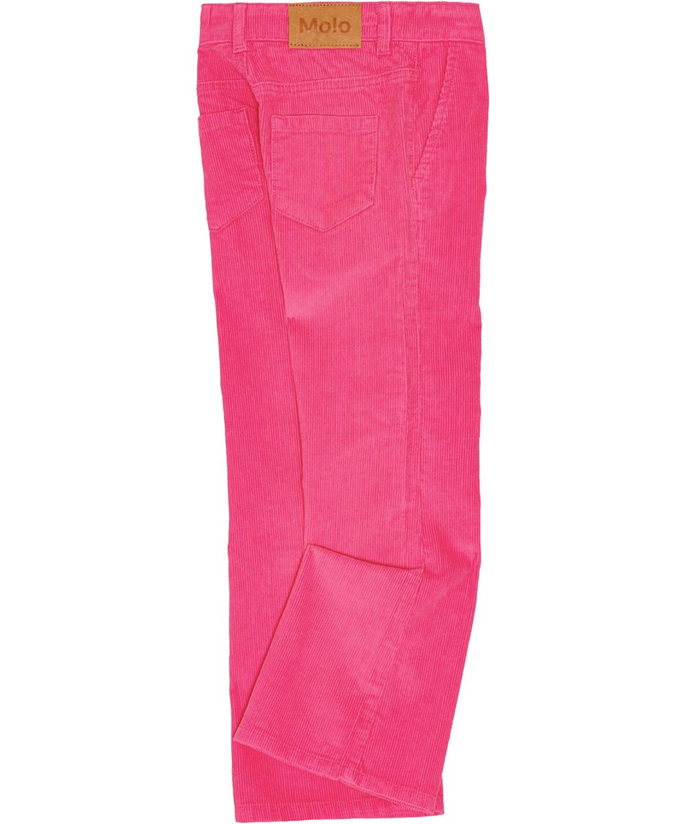 Aida - Shocking Pink - Flared pink corduroy trousers with pockets and adjustable waist.