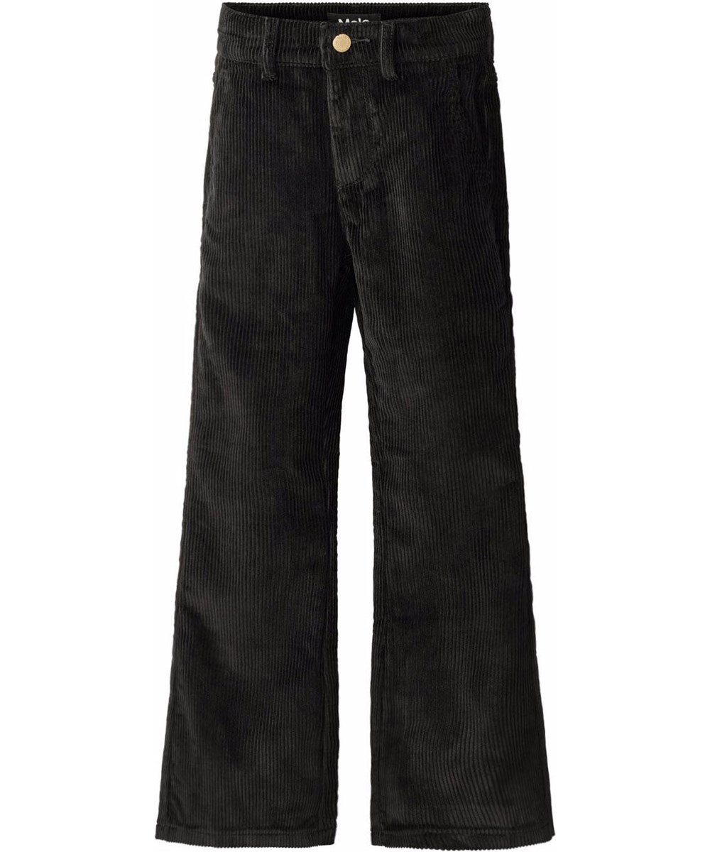 Aida - Black - Black pants for children made of soft cotton velvet in a trumpet-shaped silhouette.