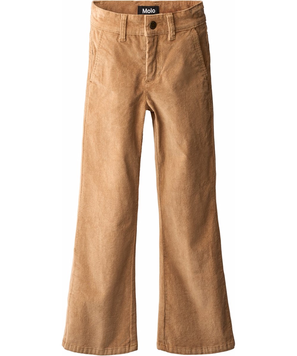 Aida - Pomeranian - Light brown pants for children made of soft cotton velvet in a trumpet-shaped silhouette.
