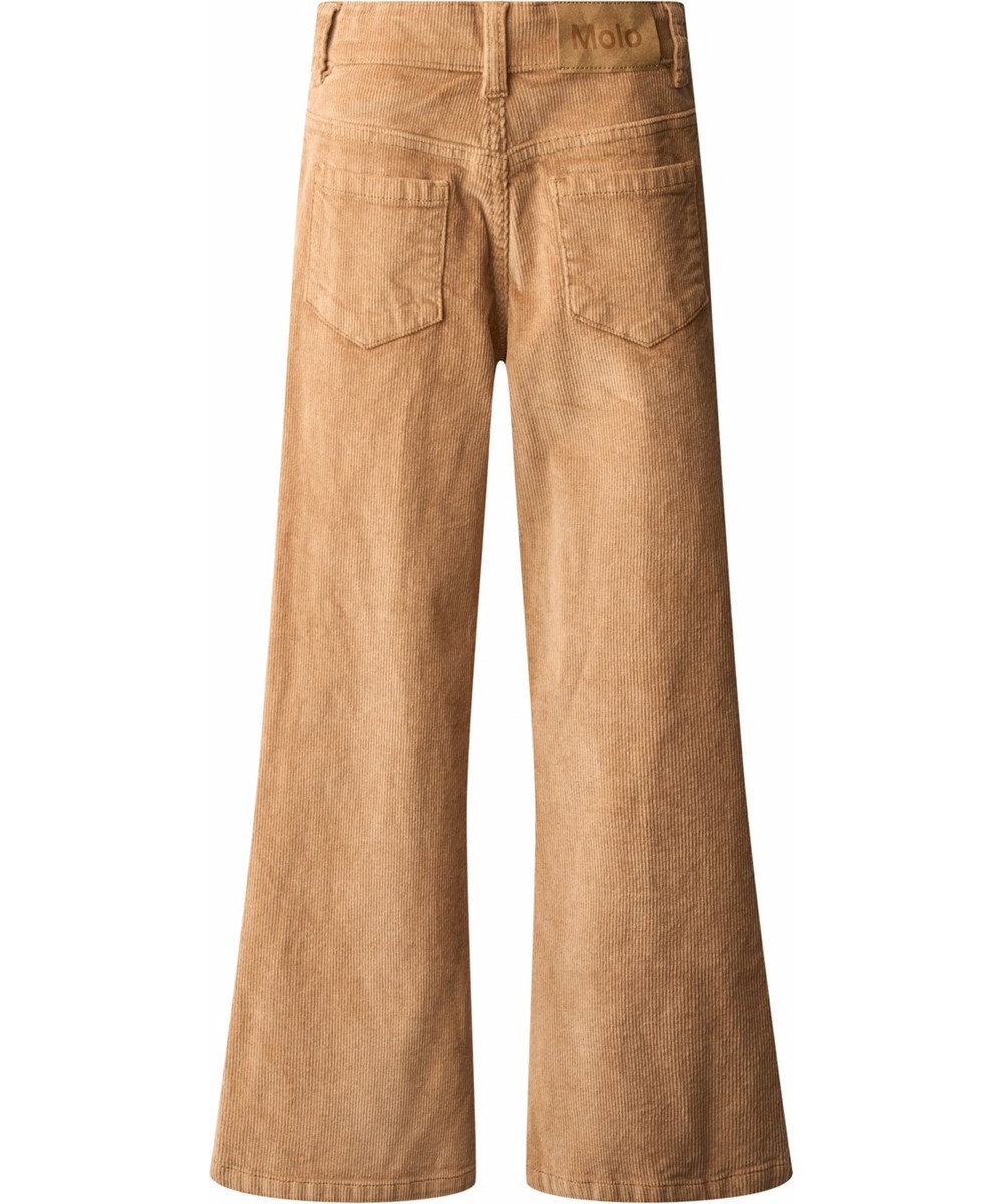 Aida - Pomeranian - Light brown pants for children made of soft cotton velvet in a trumpet-shaped silhouette.