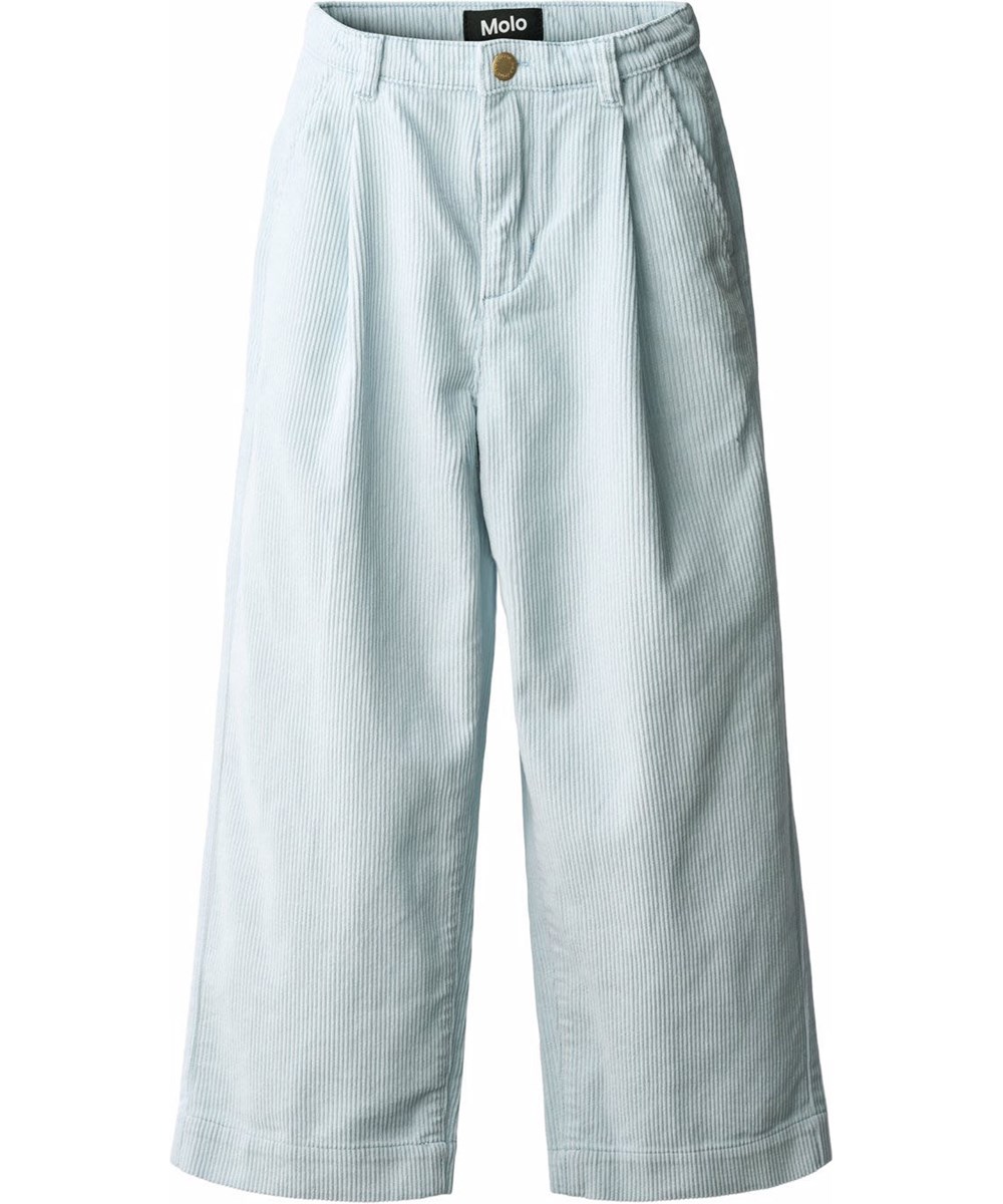 Alaine - Blue Moon - Light blue pants for children made of soft cotton velvet in a loose fit.